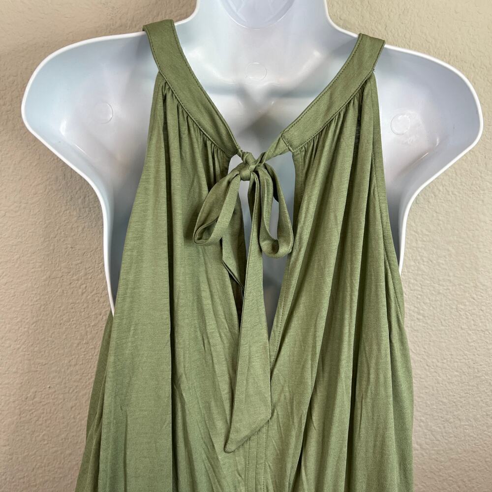New Lascana Jumpsuit Women's 14 Green Wide Leg Relaxed Smocked Waist Tie Back - Picture 5 of 8